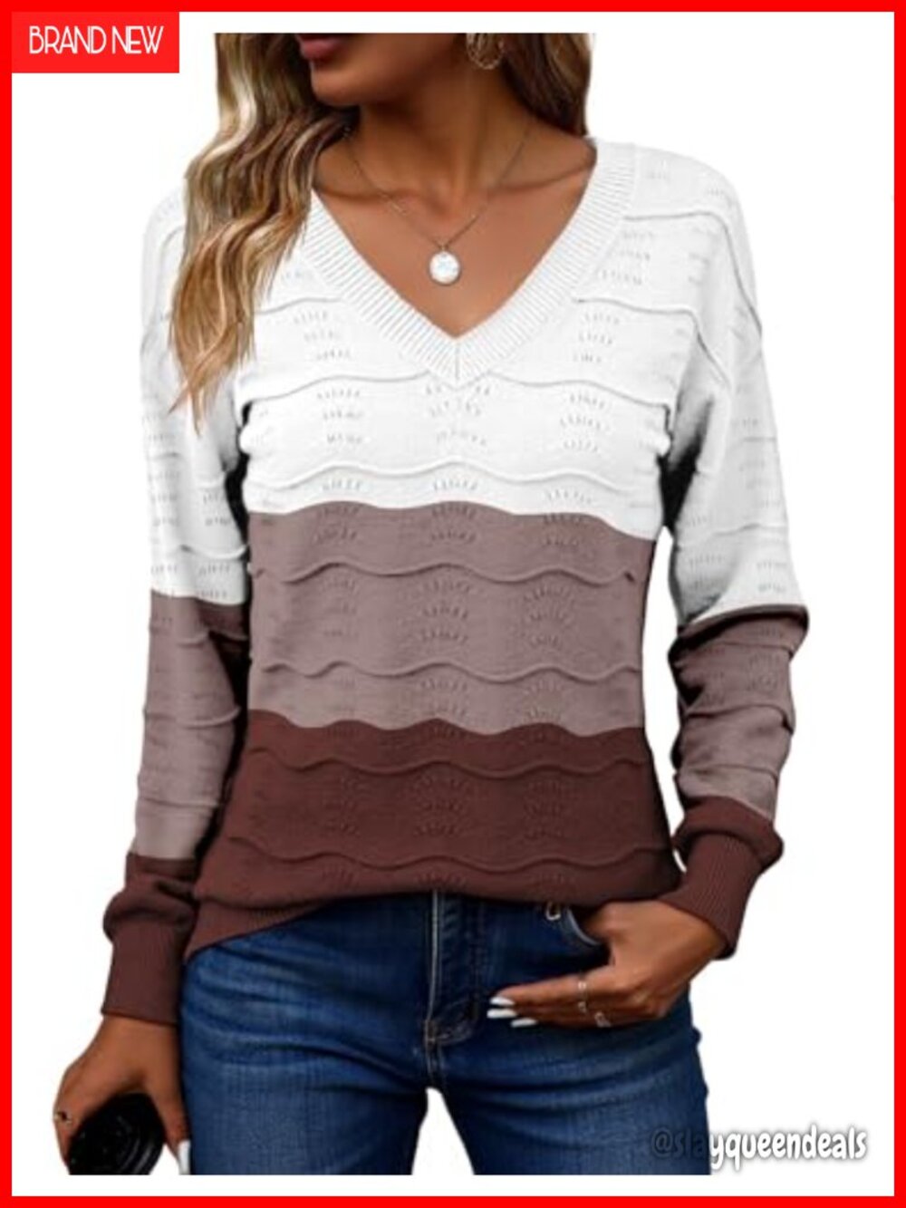 Zeagoo Womens Crochet Ribbed Knit V Neck Long Sleeve Pullover Sweater